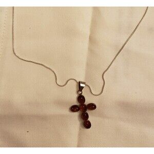 Sterling and Amber cross (crucifix) 20 in sterling chain